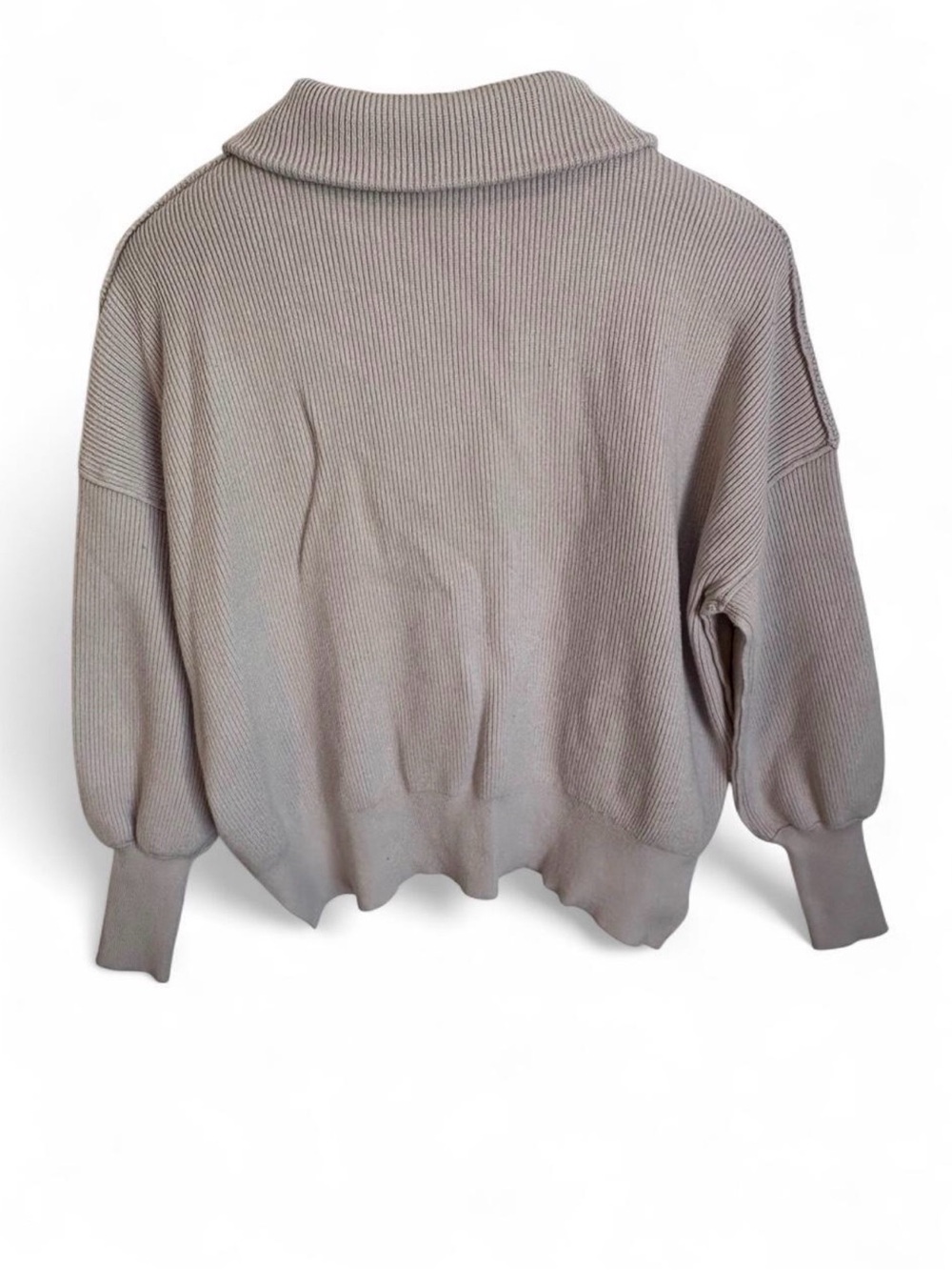 Women's Ribbed Half-Zip Cowl Sweater in Taupe - Picture 2 of 4